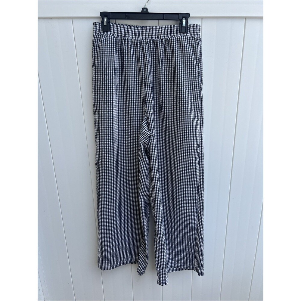 Emery Rose Pants Womens Large XL Black White Seersucker Pull On Lightweight
